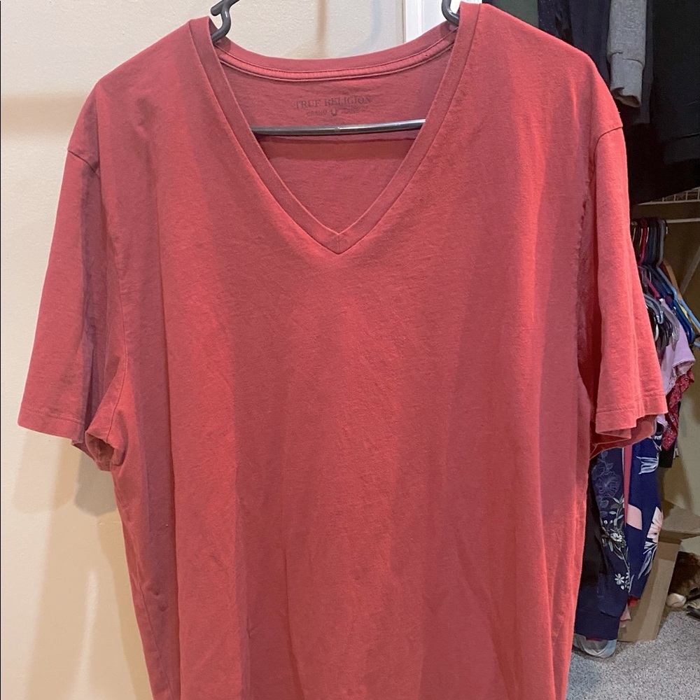 True Religion red v-neck shirt